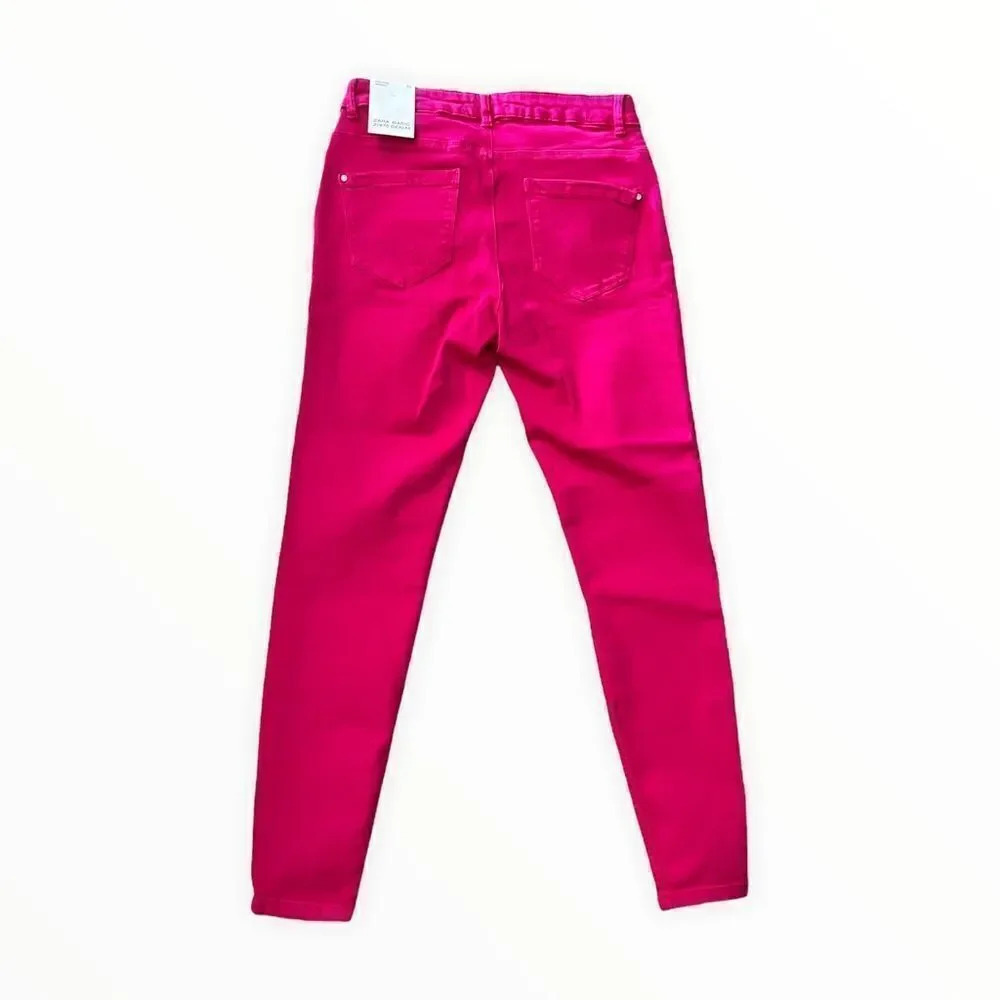 Zara Fuchsia Color Skinny Jeans Size 8 NWT Pink High Rise Stretch Denim Pants - Picture 3 of 8